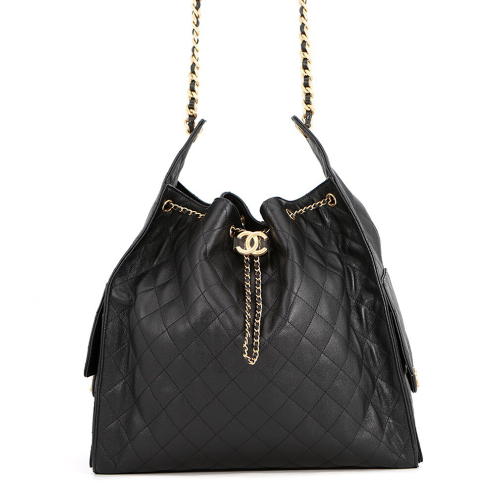 Chanel Chain Shoulder Bag CHANEL25 Large Coco Mark Matelassé Caviar Skin AS55...